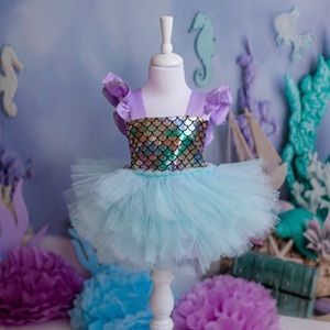 Baby Girls Mermaid Tutu Romper + Matching Bow Size 9-12 months